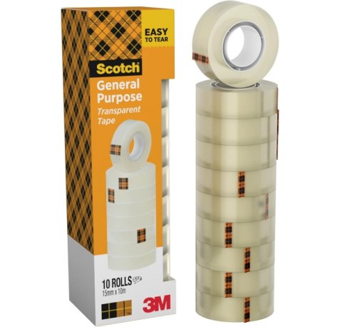Scotch 508 Pack de 10 Cintas Adhesivas 15mm x 10m - Transparente