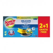 Scotch-Brite Delicate Pack de 3 Estropajos de Cocina - Proteccion para los Dedos - Promocion 2 + 1 Gratis - No Raya - Color Amarillo Scotch-Brite Delicate Pack de 3 Estropajos de Cocina - Proteccion para los Dedos - Promocion 2 + 1 Gratis - No Raya - Color Amarillo