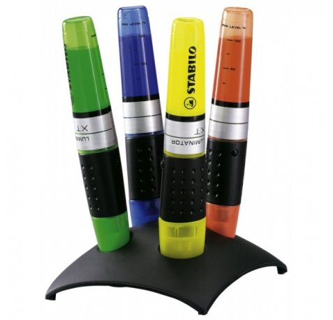 Stabilo Luminator Set de Escritorio con 4 Marcadores Fluorescentes - Mayor Suministro de Tinta - Zona de Agarre - Trazo entre 2 y 5mm - Colores Verde, Amarillo, Azul y Naranja