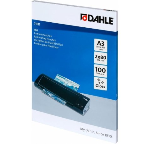 Dahle Pack de 100 Fundas para Plastificar Brillo A3 - 80 Micras - Alta Calidad - Transparente