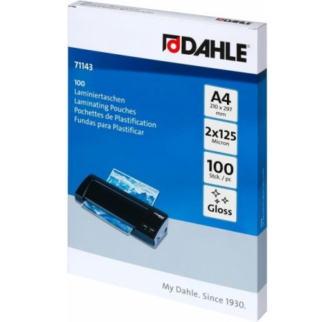 Dahle Pack de 100 Fundas para Plastificar Brillo A4 - 125 Micras - Alta Calidad - Transparente