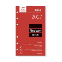 Finocam R499 Recambio para Agenda Open - Anual 2027 - Semana Vista Vertical - Formato 400 - 91x152mm - 6 Taladros - Papel de 80g/m2 - Color Blanco