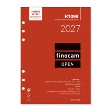 Finocam R1099 Recambio para Agenda Open - Anual 2027 - Semana Vista Vertical - Formato 1000 - 155x215mm - 6 Taladros - Papel de 80g/m2 - Color Blanco
