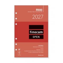 Finocam R593 Recambio para Agenda Open - Anual 2027 - Semana Vista Horizontal - Formato 500 - 117x181mm - 6 Taladros - Papel de 80g/m2 - Color Blanco