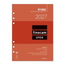 Finocam R1093 Recambio para Agenda Open - Anual 2027 - Semana Vista Horizontal - Formato 1000 - 155x215mm - 6 Taladros - Papel de 80g/m2 - Color Blanco