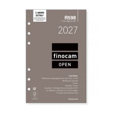 Finocam R598 Recambio para Agenda Open - Anual 2027 - 1 Dia por Pagina - Formato 500 - 117x181mm - 6 Taladros - Papel de 70g/m2 - Color Blanco