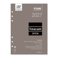Finocam R1098 Recambio para Agenda Open - Anual 2027 - 1 Dia por Pagina - Formato 1000 - 155x215mm - 6 Taladros - Papel de 70g/m2 - Color Blanco