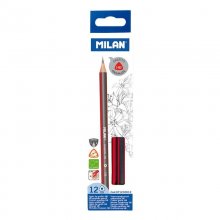 Milan Pack de 12 Lapices de Grafito Triangulares - Mina HB de 2.2mm - Resistente a la Rotura - Para Escritura y Dibujo