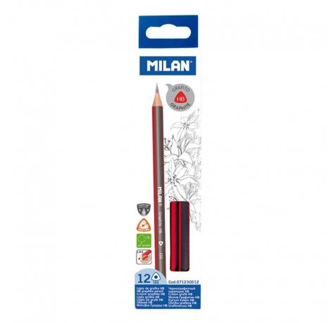 Milan Pack de 12 Lapices de Grafito Triangulares - Mina HB de 2.2mm - Resistente a la Rotura - Para Escritura y Dibujo