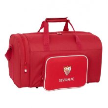 Safta Sevilla FC Bolsa de Deporte - Bandolera Ajustable - Bolsillo Frontal - Tacos Protectores en Base - Fondo Extraible - Resistente al Agua - 33L - 470x270x260mm - Color Rojo