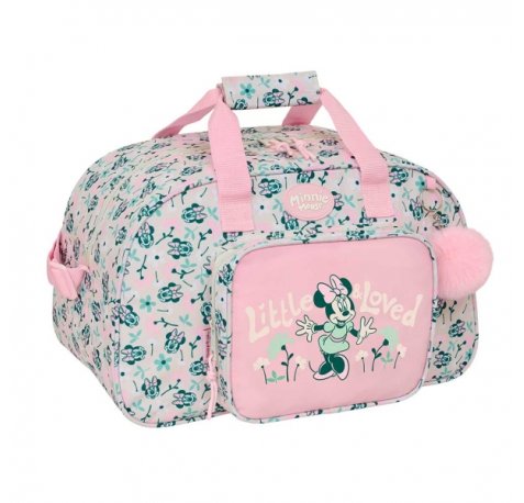 Safta Minnie Mouse Minty Bolsa de Deporte - Bolsillo Frontal - Bandolera Ajustable - Asa Forrada - Doble Cremallera - Base con Tacos - Fondo Extraible - 22L - 400x230x240mm - Color Rosa Pastel
