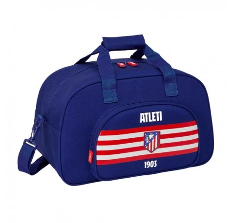 Safta Atletico de Madrid Bolsa de Deporte - Bandolera Ajustable - Bolsillo Frontal - Fondo Semirigido Extraible - Cremallera con Doble Tirador - Tacos en la Base - 40x24x23cm - Color Azul Marino