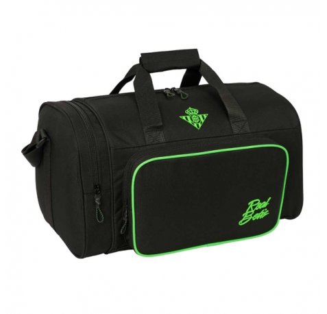 Safta Real Betis Balompie Bolsa de Deporte - Bandolera Ajustable - Bolsillo Frontal - Fondo Semirigido Extraible - Cremallera con Doble Tirador - Tacos en la Base - 47x26x27cm - Color Negro y Verde