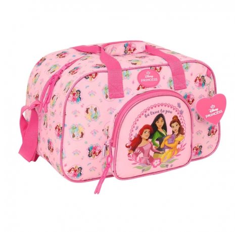 Safta Princesas Disney Bolsa de Deporte - Bolsillo Frontal - Bandolera Ajustable - Asa Forrada - Doble Tirador Cremallera - Tacos Proteccion Base - Fondo Extraible - 22L - 400x230x240mm - Color Rosa