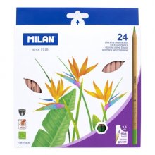 Milan Pack de 24 Lapices Hexagonales de Colores - Mina Gruesa 3.5mm - Resistente a la Rotura - Madera Certificada FSC - Colores Surtidos
