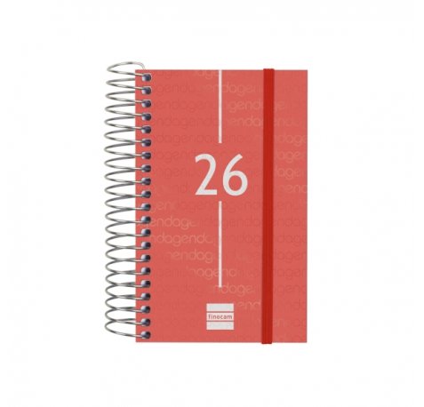 Finocam Year Agenda de Espiral - Anual 2026 - Tapa Ligera - Formato E3 - 95x24x127mm - 1 Dia por Pagina - Color Rojo