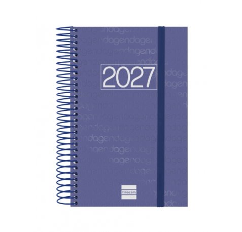 Finocam Espiral Basics Year Agenda - Anual 2027 - 1 Dia por Pagina - Formato E5 - 117x181mm - Espiral - Tapa de Polipropileno - Esquinas Microperforadas - Papel de 70g/m2 - Color Azul