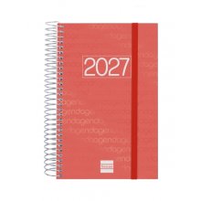 Finocam Espiral Basics Year Agenda - Anual 2027 - 1 Dia por Pagina - Formato E5 - 117x181mm - Espiral - Tapa de Polipropileno - Esquinas Microperforadas - Papel de 70g/m2 - Color Rojo