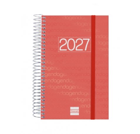 Finocam Espiral Basics Year Agenda - Anual 2027 - 1 Dia por Pagina - Formato E5 - 117x181mm - Espiral - Tapa de Polipropileno - Esquinas Microperforadas - Papel de 70g/m2 - Color Rojo