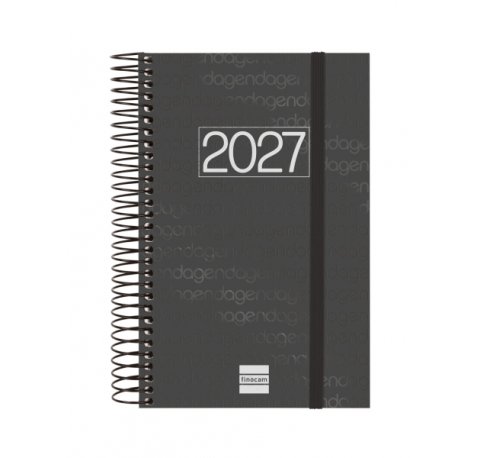 Finocam Espiral Basics Year Agenda - Anual 2027 - 1 Dia por Pagina - Formato E5 - 117x181mm - Espiral - Tapa de Polipropileno - Esquinas Microperforadas - Papel de 70g/m2 - Color Negro