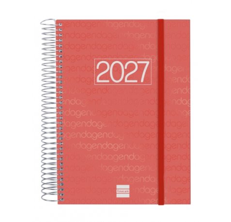 Finocam Espiral Basics Year Agenda - Anual 2027 - 1 Dia por Pagina - Formato E10 - 155x212mm - Espiral - Tapa de Polipropileno - Esquinas Microperforadas - Papel de 70g/m2 - Color Rojo