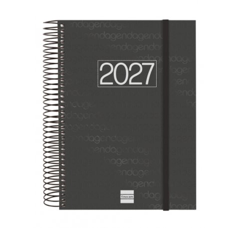 Finocam Espiral Basics Year Agenda - Anual 2027 - 1 Dia por Pagina - Formato E10 - 155x212mm - Espiral - Tapa de Polipropileno - Esquinas Microperforadas - Papel de 70g/m2 - Color Negro