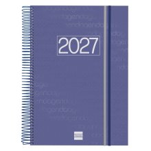 Finocam Espiral Basics Year Agenda - Anual 2027 - 1 Dia por Pagina - Formato E40 - 210x297mm - Espiral - Tapa de Polipropileno - Esquinas Microperforadas - Papel de 70g/m2 - Color Azul