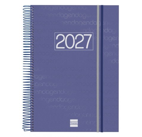 Finocam Espiral Basics Year Agenda - Anual 2027 - 1 Dia por Pagina - Formato E40 - 210x297mm - Espiral - Tapa de Polipropileno - Esquinas Microperforadas - Papel de 70g/m2 - Color Azul