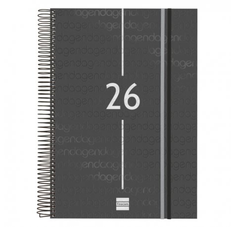 Finocam Year Agenda de Espiral - Tapa Ligera - Formato E40 - 230x29x297mm - 1 Dia por Pagina - Color Negro