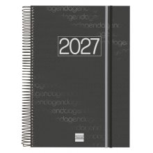 Finocam Espiral Basics Year Agenda - Anual 2027 - 1 Dia por Pagina - Formato E40 - 210x297mm - Espiral - Tapa de Polipropileno - Esquinas Microperforadas - Papel de 70g/m2 - Color Negro