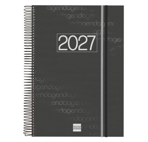 Finocam Espiral Basics Year Agenda - Anual 2027 - 1 Dia por Pagina - Formato E40 - 210x297mm - Espiral - Tapa de Polipropileno - Esquinas Microperforadas - Papel de 70g/m2 - Color Negro