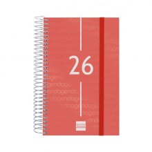 Finocam Year Agenda de Espiral en Catalan - Anual 2026 - Tapa Ligera - Formato E5 - 135x24x181mm - 1 Dia por Pagina - Color Rojo
