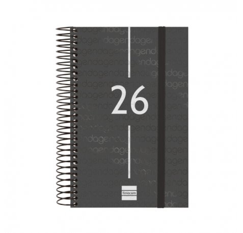 Finocam Year Agenda de Espiral en Catalan - Anual 2026 - Tapa Ligera - Formato E5 - 135x24x181mm - 1 Dia por Pagina - Color Negro