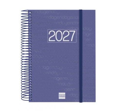 Finocam Espiral Basics Year Agenda en Catalan - Anual 2027 - 1 Dia por Pagina - Formato E10 - 155x212mm - Goma Elastica - Tapa de Polipropileno - Esquinas Microperforadas - Papel de 70g/m2 - Color Azul