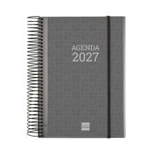 Finocam Espiral Basics Personalizable Agenda - Anual 2027 - 1 Dia por Pagina - Formato E10 - 155x212mm - Espiral - Tapa de Polipropileno - Esquinas Microperforadas - Papel de 70g/m2 - Color Gris