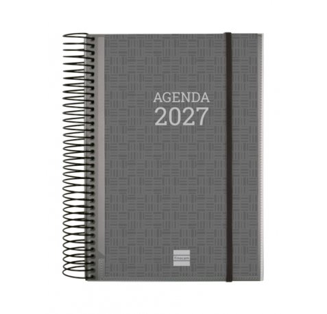 Finocam Espiral Basics Personalizable Agenda - Anual 2027 - 1 Dia por Pagina - Formato E10 - 155x212mm - Espiral - Tapa de Polipropileno - Esquinas Microperforadas - Papel de 70g/m2 - Color Gris