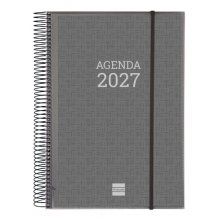 Finocam Espiral Basics Personalizable Agenda - Anual 2027 - 1 Dia por Pagina - Formato E40 - 210x297mm - Espiral - Tapa de Polipropileno - Esquinas Microperforadas - Papel de 70g/m2 - Color Gris