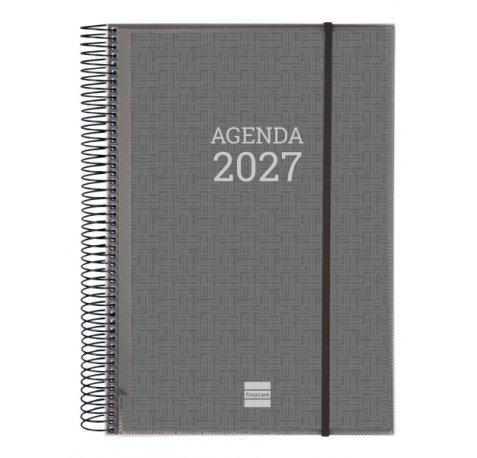 Finocam Espiral Basics Personalizable Agenda - Anual 2027 - 1 Dia por Pagina - Formato E40 - 210x297mm - Espiral - Tapa de Polipropileno - Esquinas Microperforadas - Papel de 70g/m2 - Color Gris