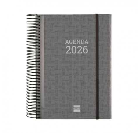 Finocam Basics Agenda en Catalan - Anual 2026 - con Espiral - Personalizable - Formato E10 - 175x29x212mm - 1 Dia por Pagina - Color Gris