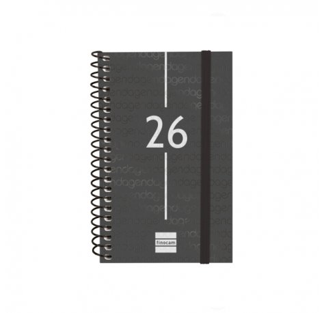 Finocam Year Agenda de Espiral - Anual 2026 - Tapa Ligera - Formato E3 - 85x14x127mm - Semana Vista Horizontal - Color Negro