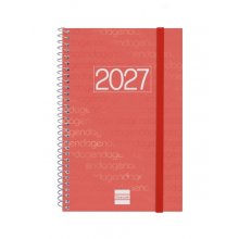 Finocam Espiral Basics Year Agenda - Anual 2027 - Semana Vista Horizontal - Formato E5 - 117x181mm - Espiral - Tapa de Polipropileno - Esquinas Microperforadas - Papel de 80g/m2 - Color Rojo