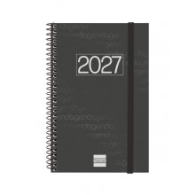 Finocam Espiral Basics Year Agenda - Anual 2027 - Semana Vista Horizontal - Formato E5 - 117x181mm - Espiral - Tapa de Polipropileno - Esquinas Microperforadas - Papel de 80g/m2 - Color Negro