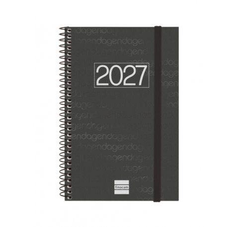 Finocam Espiral Basics Year Agenda - Anual 2027 - Semana Vista Horizontal - Formato E5 - 117x181mm - Espiral - Tapa de Polipropileno - Esquinas Microperforadas - Papel de 80g/m2 - Color Negro