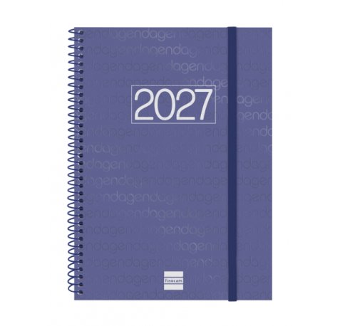 Finocam Espiral Basics Year Agenda - Anual 2027 - Semana Vista Horizontal - Formato E10 - 155x212mm - Espiral - Tapa de Polipropileno - Esquinas Microperforadas - Papel de 80g/m2 - Color Azul