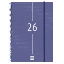 Finocam Year Agenda de Espiral - Anual 2026 - Tapa Ligera - Formato E40 - 217x14x297mm - Semana Vista Horizontal - Color Azul