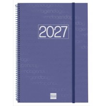 Finocam Espiral Basics Year Agenda - Anual 2027 - Semana Vista Horizontal - Formato E40 - 210x297mm - Espiral - Tapa de Polipropileno - Esquinas Microperforadas - Papel de 80g/m2 - Color Azul
