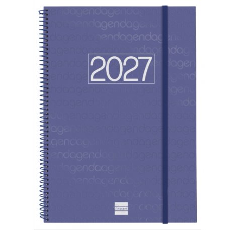 Finocam Espiral Basics Year Agenda - Anual 2027 - Semana Vista Horizontal - Formato E40 - 210x297mm - Espiral - Tapa de Polipropileno - Esquinas Microperforadas - Papel de 80g/m2 - Color Azul