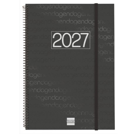 Finocam Espiral Basics Year Agenda - Anual 2027 - Semana Vista Horizontal - Formato E40 - 210x297mm - Espiral - Tapa de Polipropileno - Esquinas Microperforadas - Papel de 80g/m2 - Color Negro