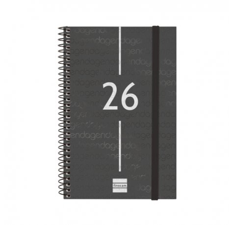 Finocam Year Agenda de Espiral en Catalan - Anual 2026 - Tapa Ligera - Formato E5 - 217x14x297mm - Semana Vista Horizontal - Color Negro