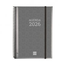 Finocam Basics Agenda en Catalan - Anual 2026 - con Espiral - Personalizable - Formato E10 - 162x14x212mm - Semana Vista Horizontal - Color Gris